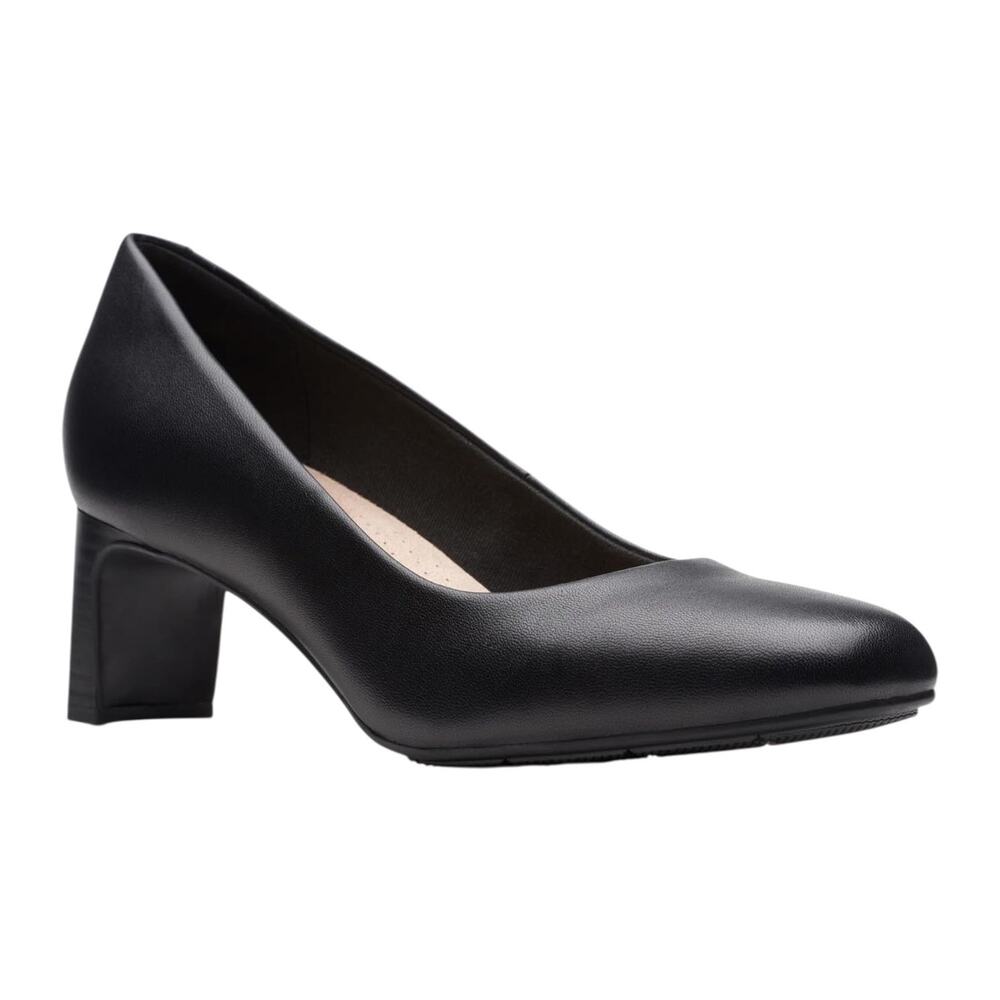 Clarks Women's Kyndall Iris Leather Mid Heel Comfort Pumps Black Size 10